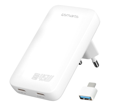 Ładowarka do smartfonów 4smarts Ładowarka sieciowa FlatPlug Slim Dual 45W GaN 2xUSB-C biały